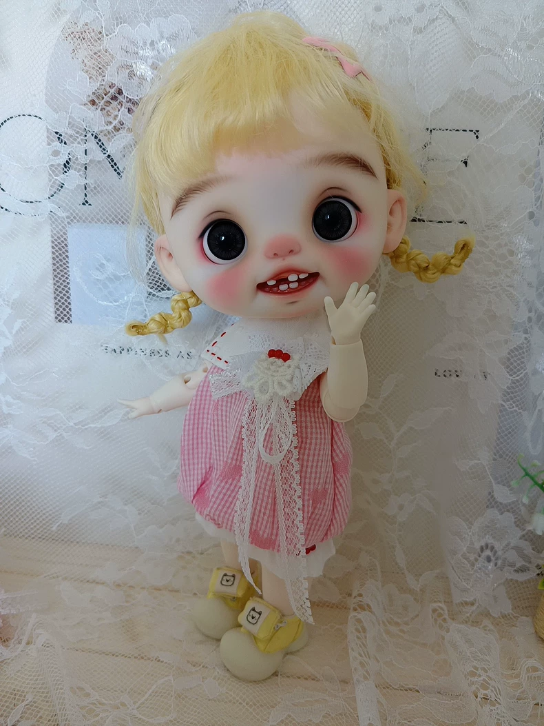 Charming Pink Gingham Blythe Doll Dress with Lace Accents | Versatile & Elegant Outfit - Image 2