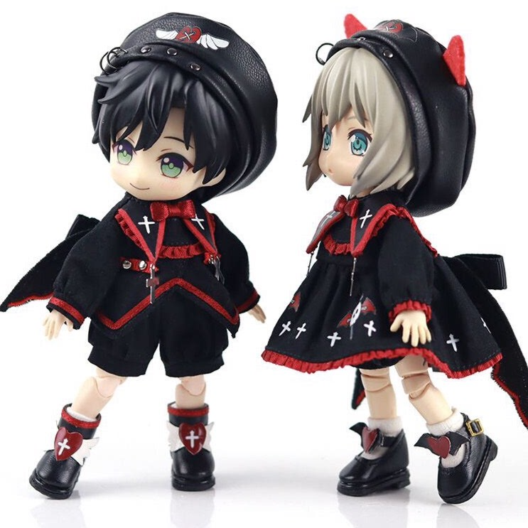 Gothic OB11 Doll Outfit: Premium Black & Red Ensemble with Intricate Details - Image 1