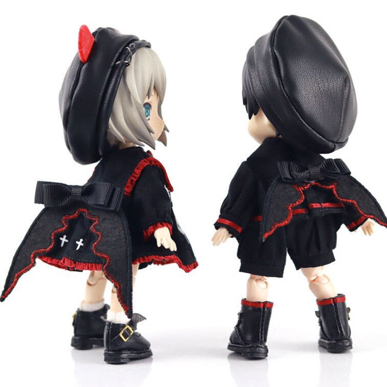 Gothic OB11 Doll Outfit: Premium Black & Red Ensemble with Intricate Details - Image 2