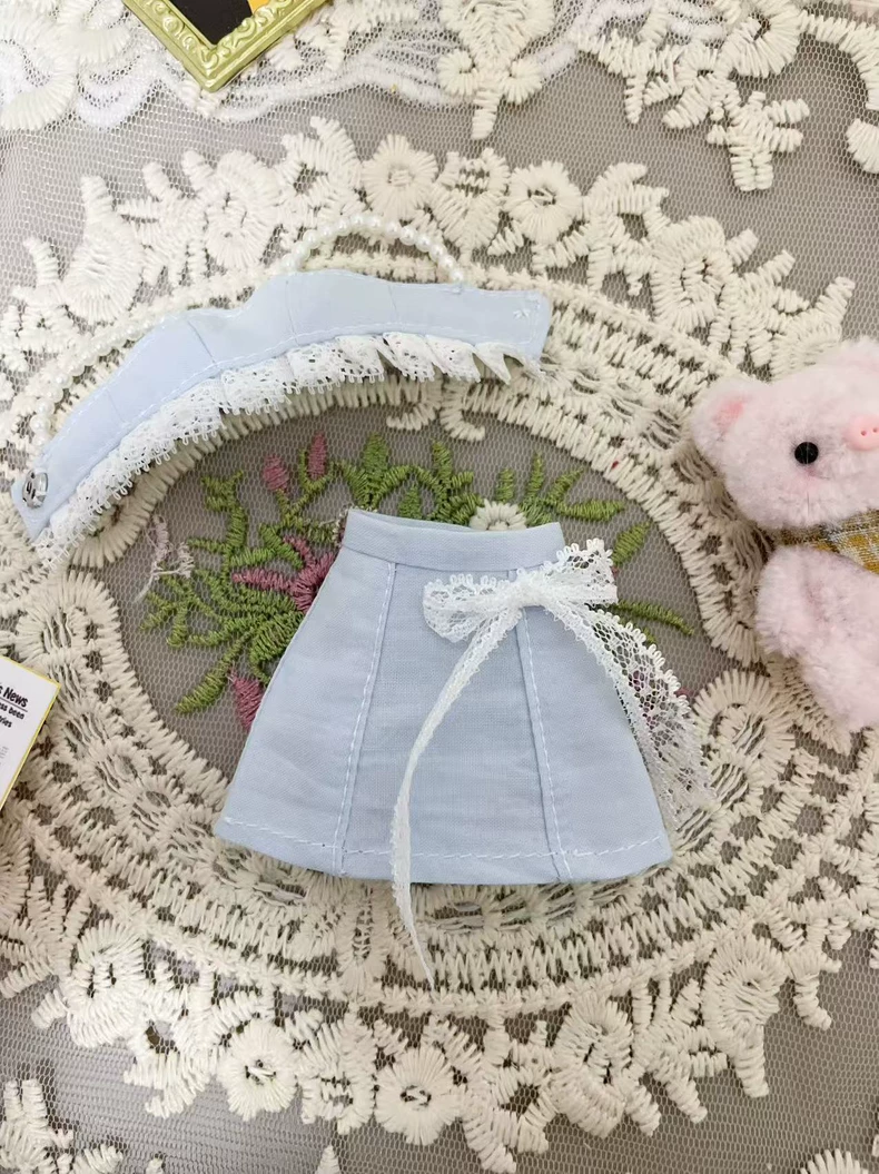 Elegant Pastel Blue BLYTHE Doll Outfit: Lace Top & Denim Skirt for OB22 Dolls - Image 9