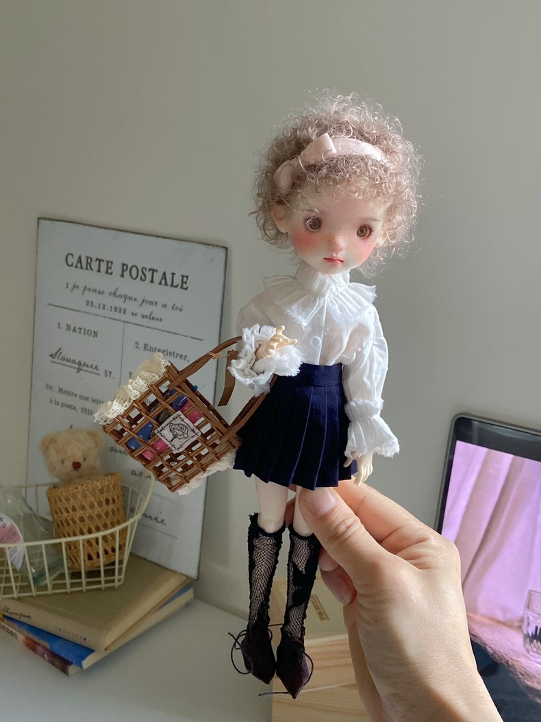 Premium BLYTHE OB22 OB24 Doll Clothes Set: Navy White Lace Outfit + Stockings - Image 2