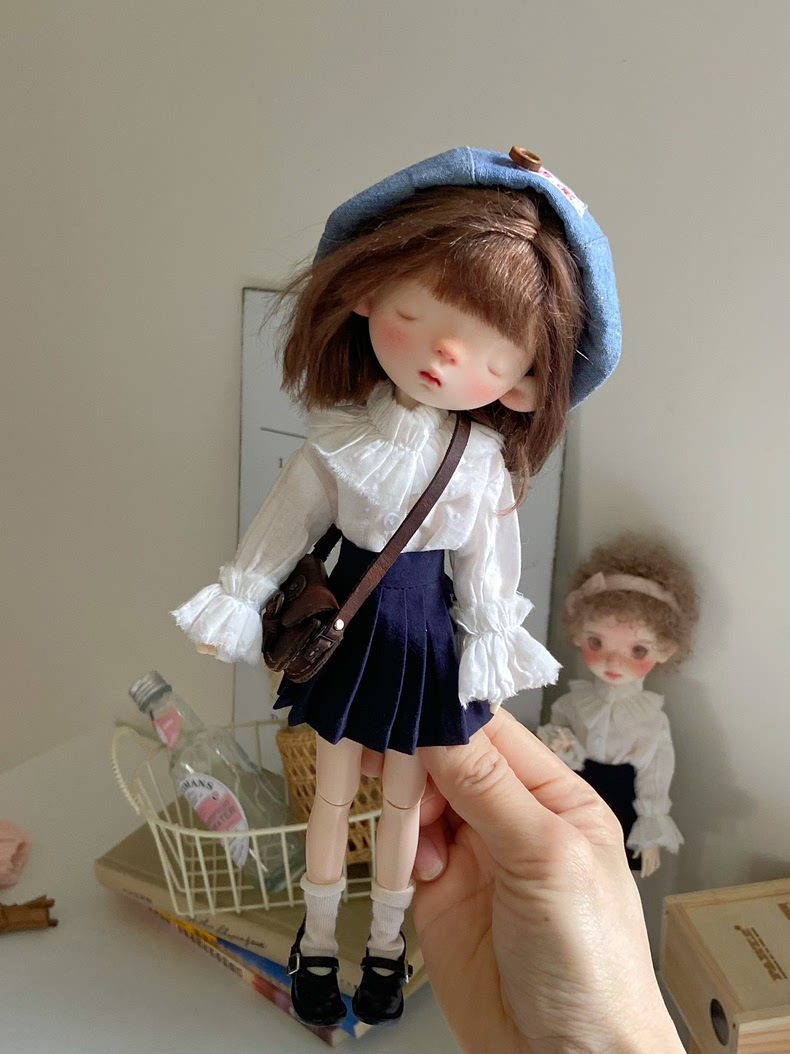 Premium BLYTHE OB22 OB24 Doll Clothes Set: Navy White Lace Outfit + Stockings - Image 3