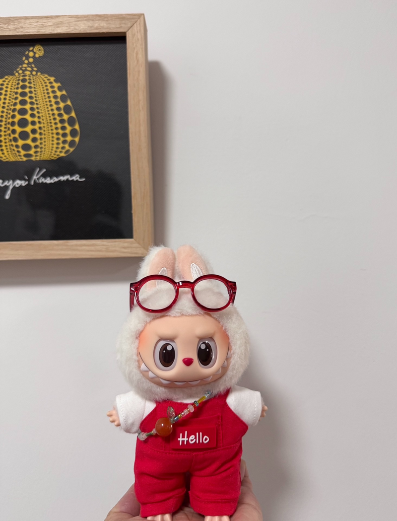 Vibrant Red Labubu Doll Jumpsuit with Bow & Glasses – Playful & Durable Collectible Outfit - Image 2