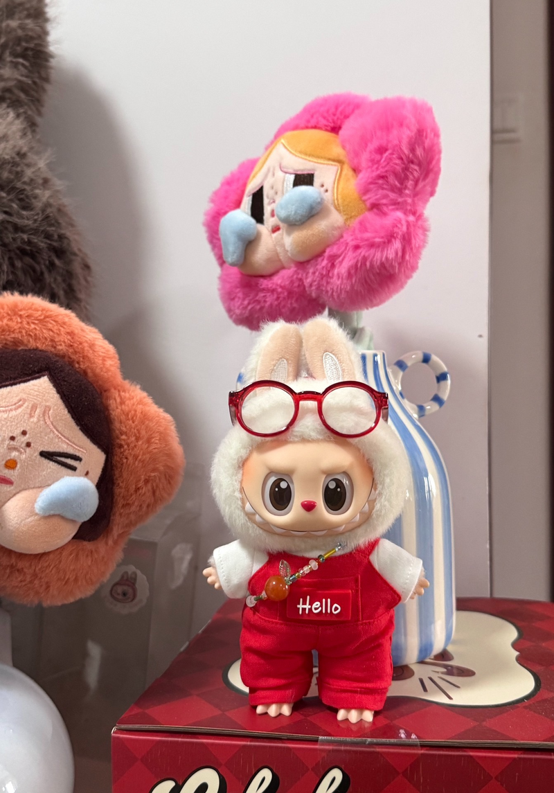 Vibrant Red Labubu Doll Jumpsuit with Bow & Glasses – Playful & Durable Collectible Outfit - Image 3