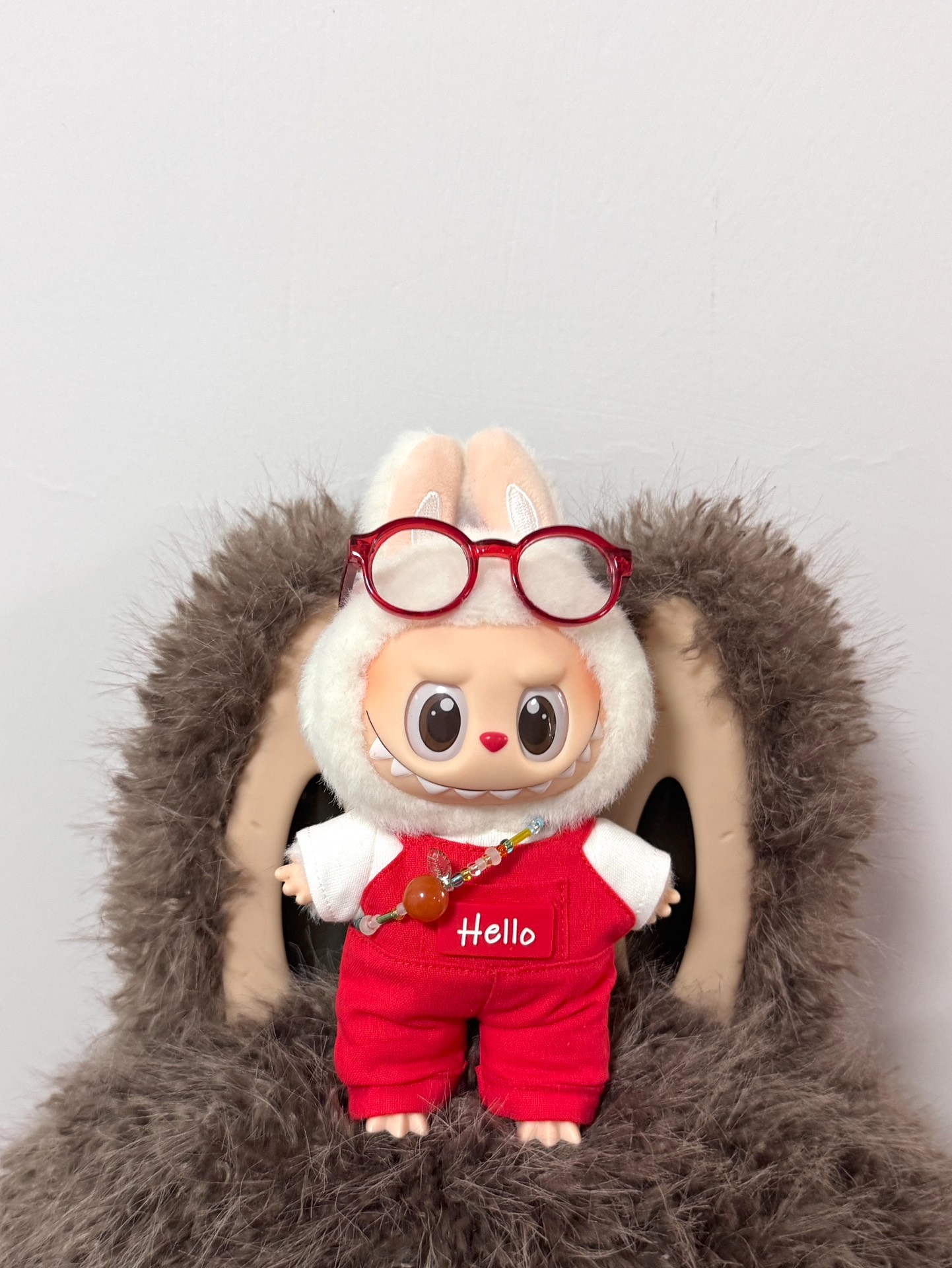 Vibrant Red Labubu Doll Jumpsuit with Bow & Glasses – Playful & Durable Collectible Outfit - Image 4