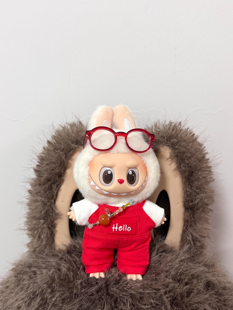 Vibrant Red Labubu Doll Jumpsuit with Bow & Glasses – Playful & Durable Collectible Outfit - Image 4