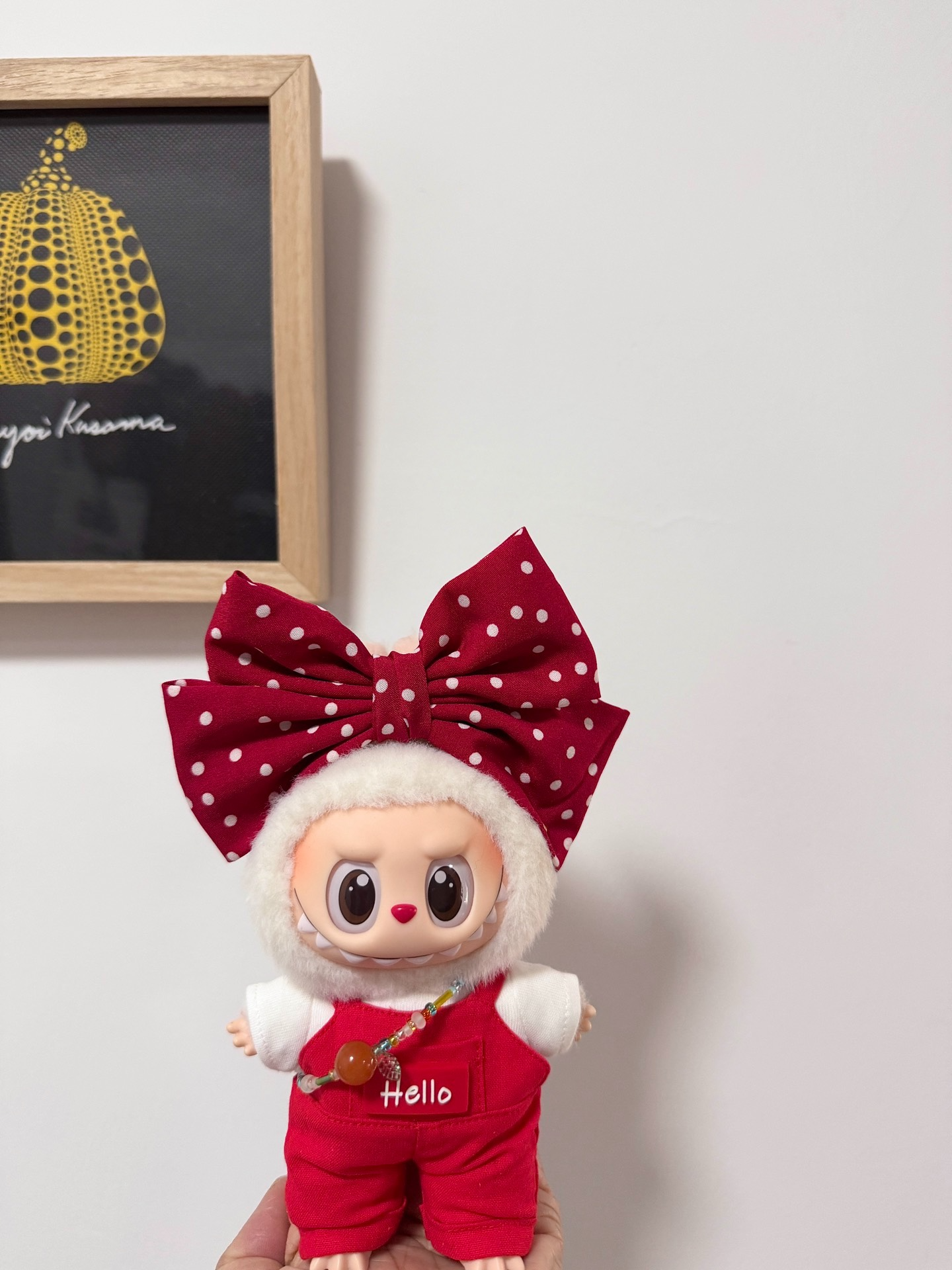 Vibrant Red Labubu Doll Jumpsuit with Bow & Glasses – Playful & Durable Collectible Outfit - Image 6