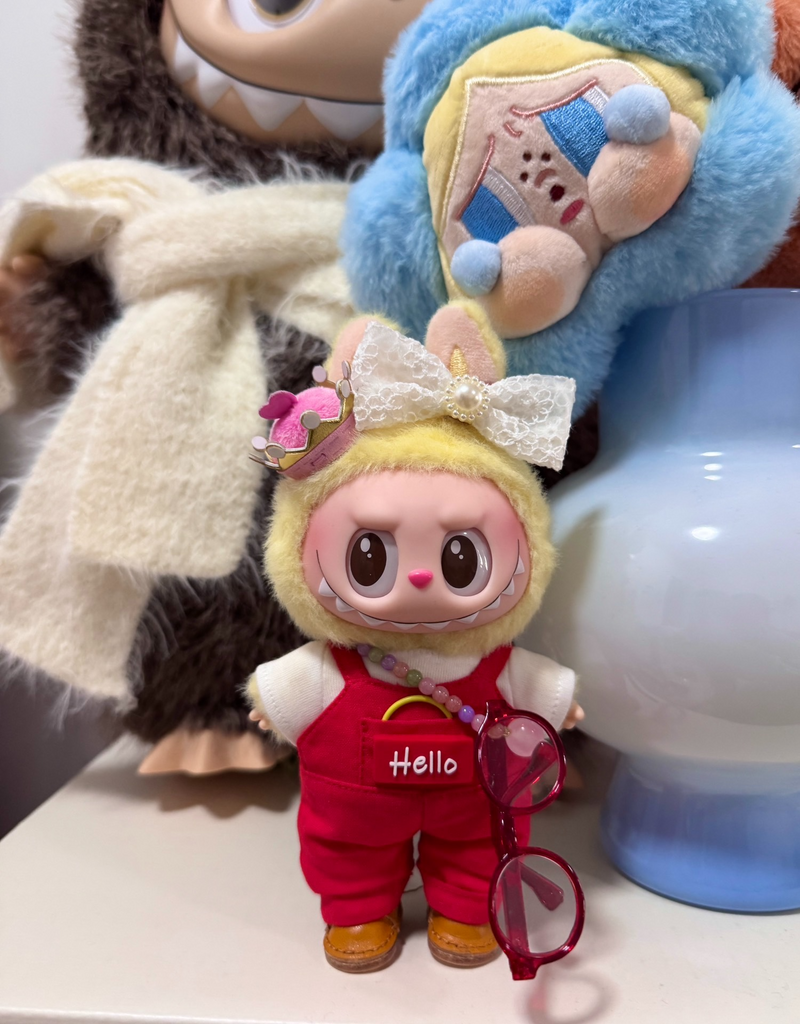 Vibrant Red Labubu Doll Jumpsuit with Bow & Glasses – Playful & Durable Collectible Outfit - Image 7