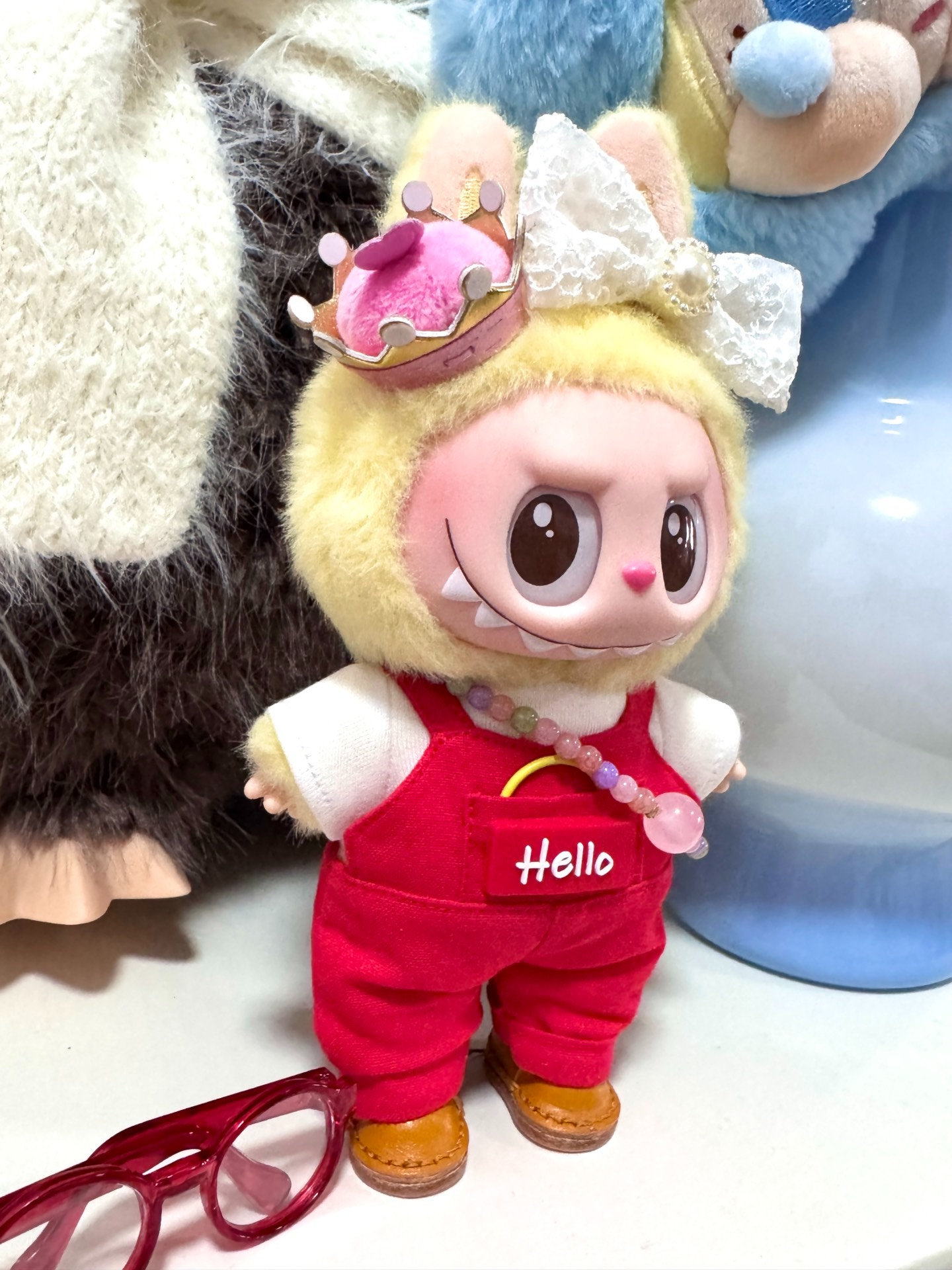 Vibrant Red Labubu Doll Jumpsuit with Bow & Glasses – Playful & Durable Collectible Outfit - Image 8