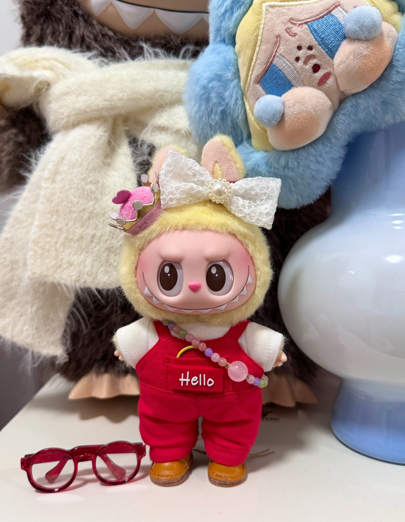 Vibrant Red Labubu Doll Jumpsuit with Bow & Glasses – Playful & Durable Collectible Outfit - Image 9