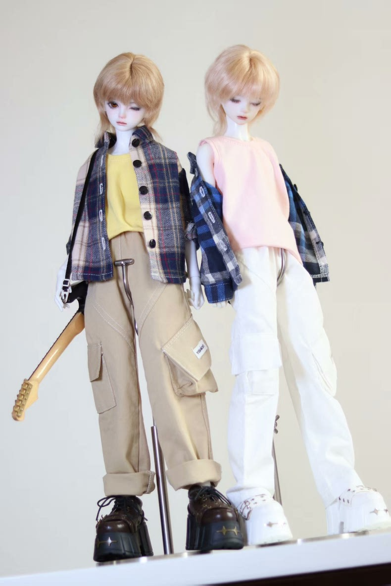 Stylish 1/4 BJD Outfit: Cargo Pants & Plaid Shirts for Dynamic Posing – Mix & Match Layers! - Image 5