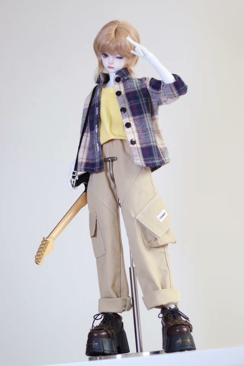 Stylish 1/4 BJD Outfit: Cargo Pants & Plaid Shirts for Dynamic Posing – Mix & Match Layers! - Image 6