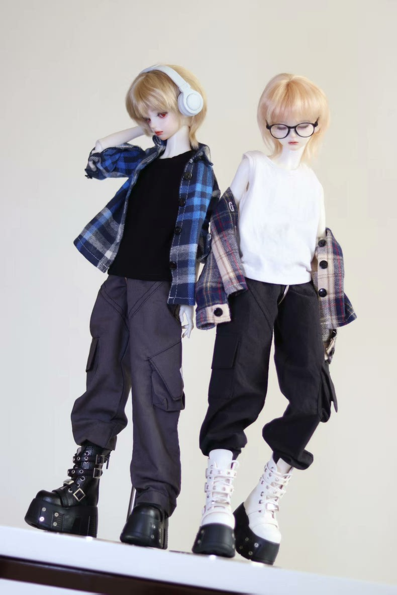 Stylish 1/4 BJD Outfit: Cargo Pants & Plaid Shirts for Dynamic Posing – Mix & Match Layers! - Image 7