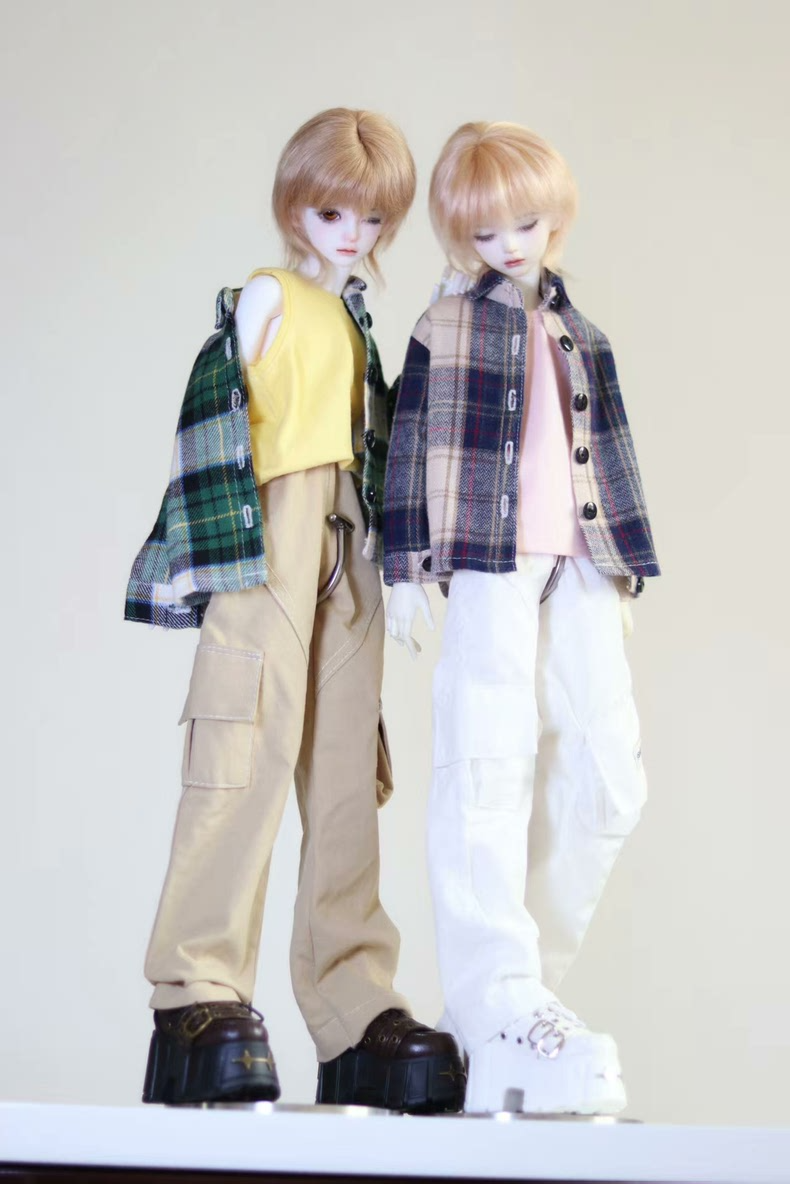 Stylish 1/4 BJD Outfit: Cargo Pants & Plaid Shirts for Dynamic Posing – Mix & Match Layers! - Image 8