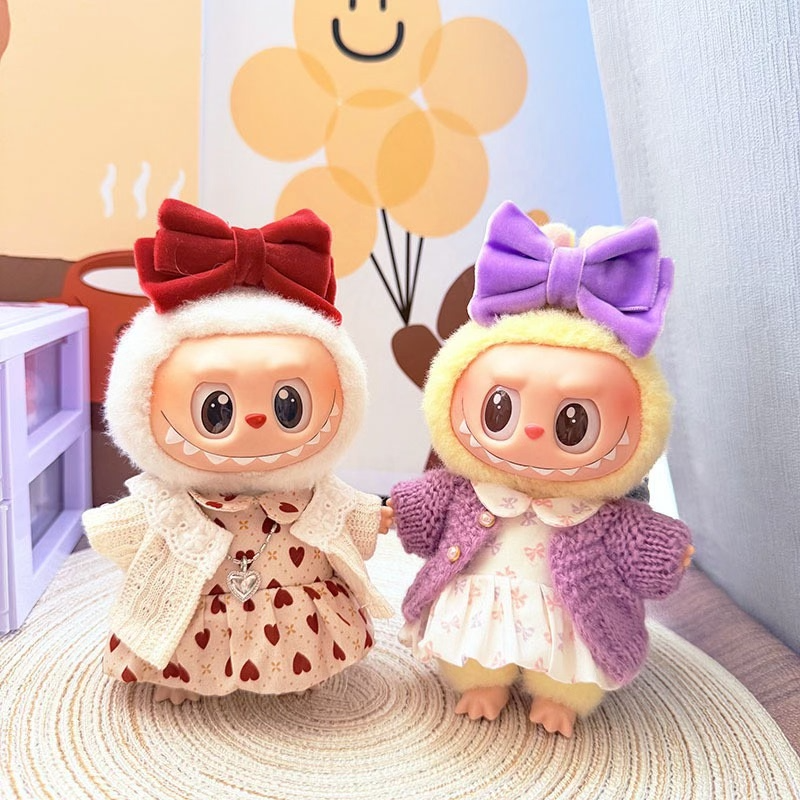 Adorable Labubu Doll Outfits: Stylish Dresses & Jackets with Bows & Necklaces for 17cm Dolls - Image 1