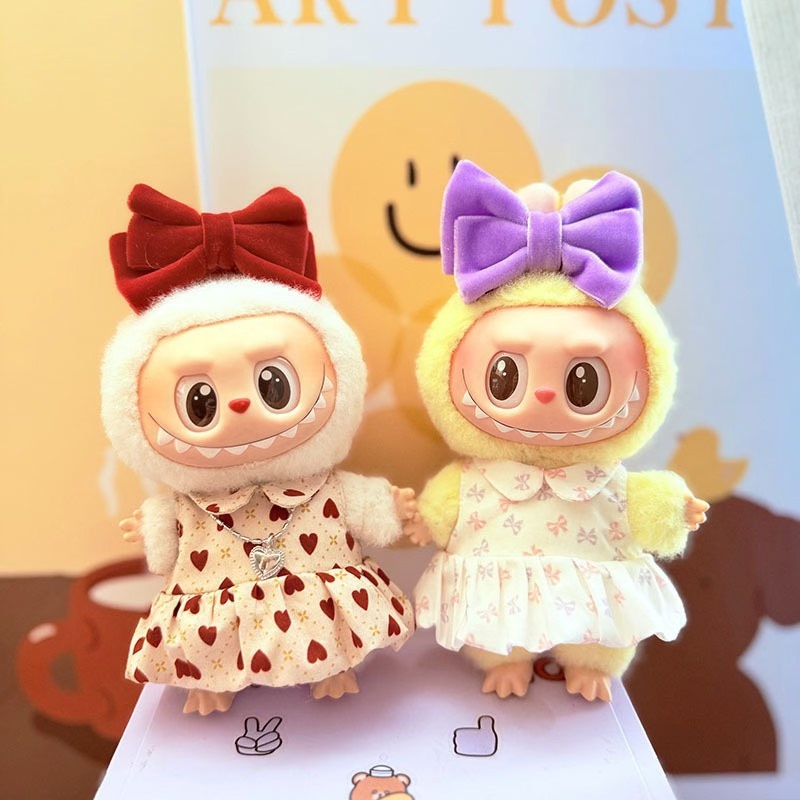 Adorable Labubu Doll Outfits: Stylish Dresses & Jackets with Bows & Necklaces for 17cm Dolls - Image 2