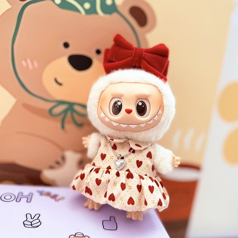 Adorable Labubu Doll Outfits: Stylish Dresses & Jackets with Bows & Necklaces for 17cm Dolls - Image 3