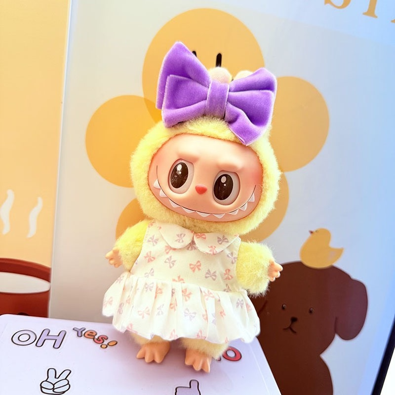 Adorable Labubu Doll Outfits: Stylish Dresses & Jackets with Bows & Necklaces for 17cm Dolls - Image 7