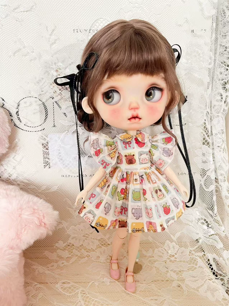 Charming BLYTHE Doll Dress – Whimsical OB22/OB24 Outfit with Pastel Prints & Adjustable Straps - Image 1