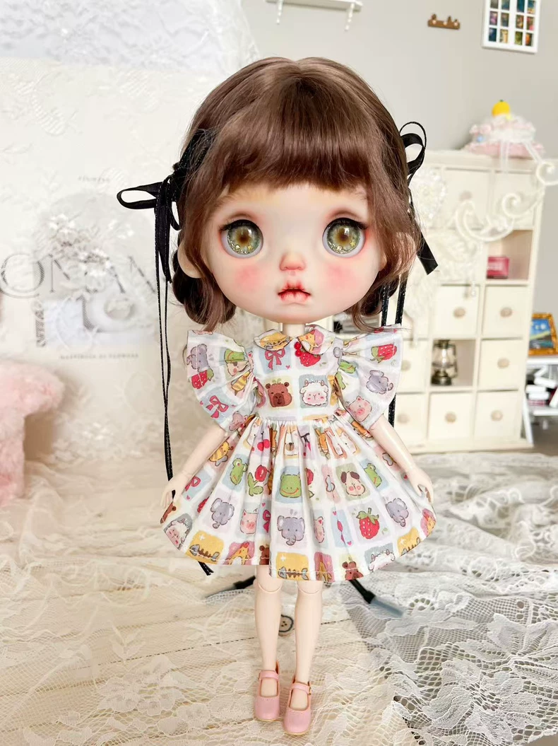 Charming BLYTHE Doll Dress – Whimsical OB22/OB24 Outfit with Pastel Prints & Adjustable Straps - Image 2