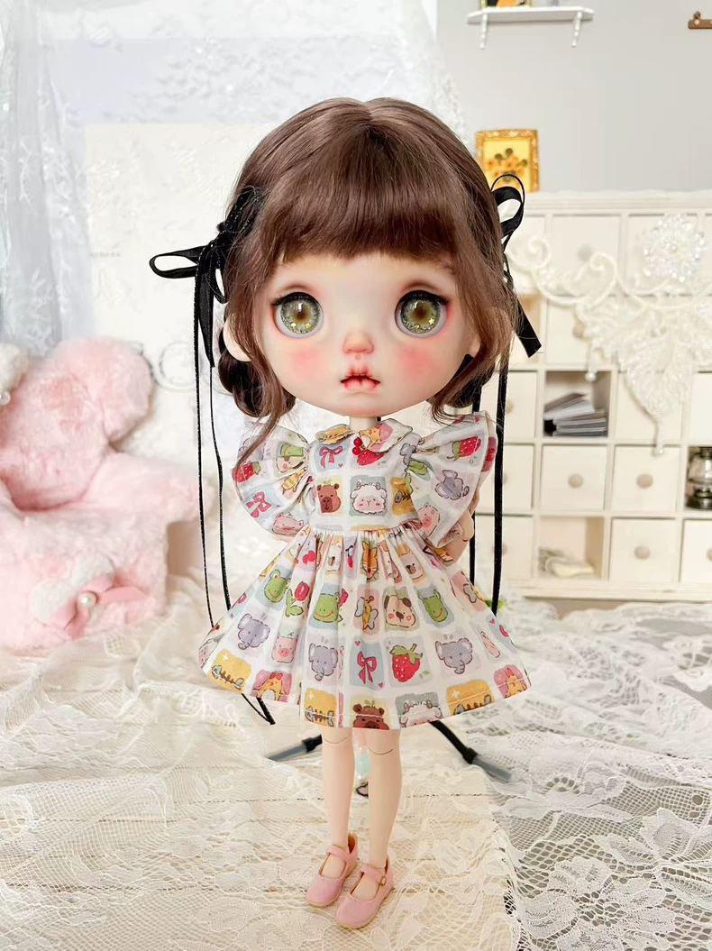 Charming BLYTHE Doll Dress – Whimsical OB22/OB24 Outfit with Pastel Prints & Adjustable Straps - Image 3
