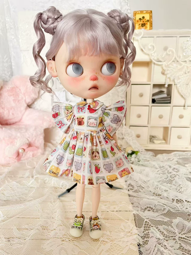 Charming BLYTHE Doll Dress – Whimsical OB22/OB24 Outfit with Pastel Prints & Adjustable Straps - Image 5