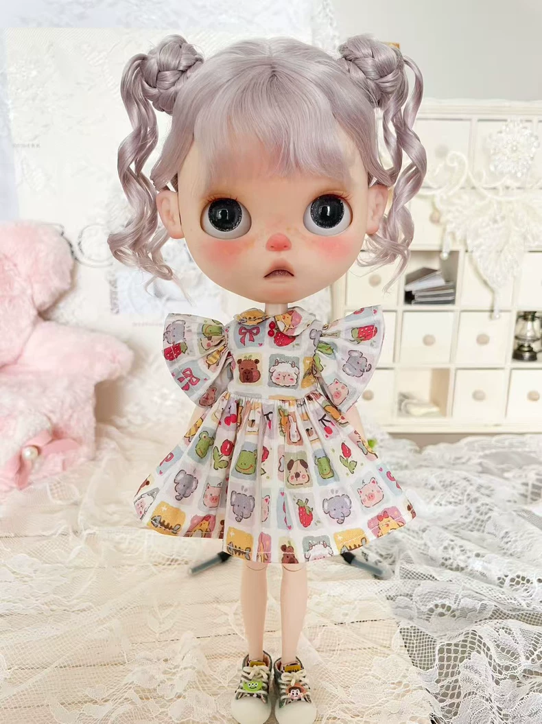 Charming BLYTHE Doll Dress – Whimsical OB22/OB24 Outfit with Pastel Prints & Adjustable Straps - Image 6