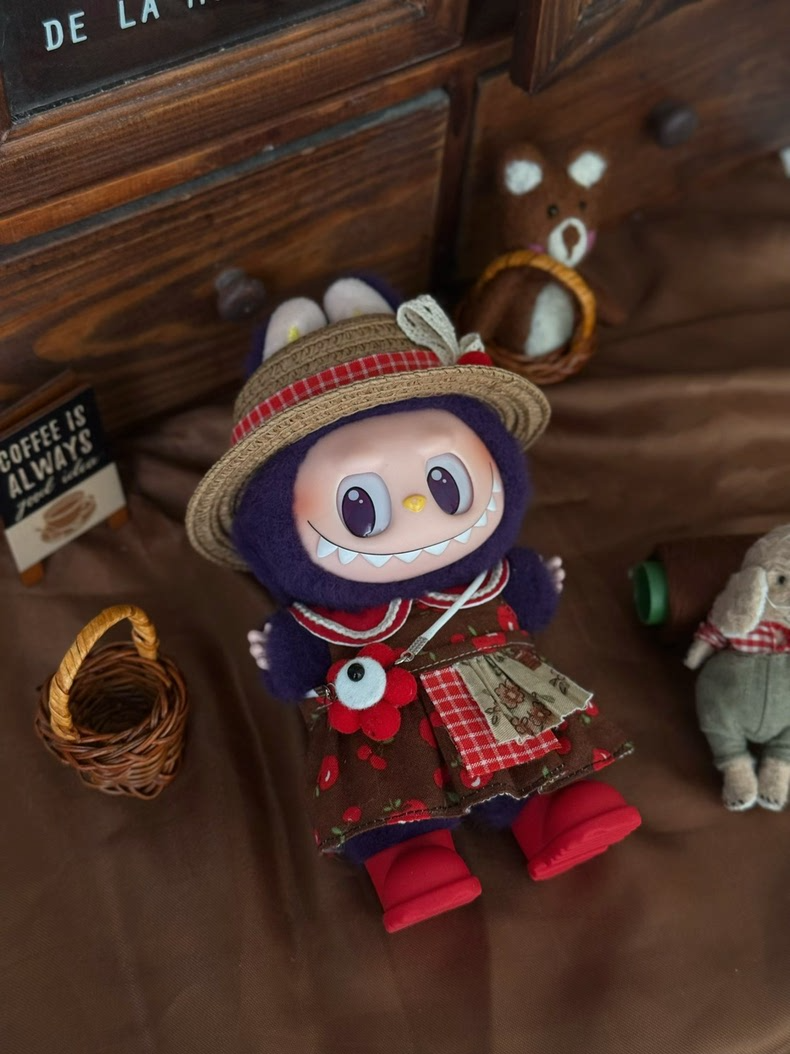 Whimsical Labubu Doll Summer Outfit: Straw Hat, Floral Dress & Eye Bag for Playful Adventures - Image 2