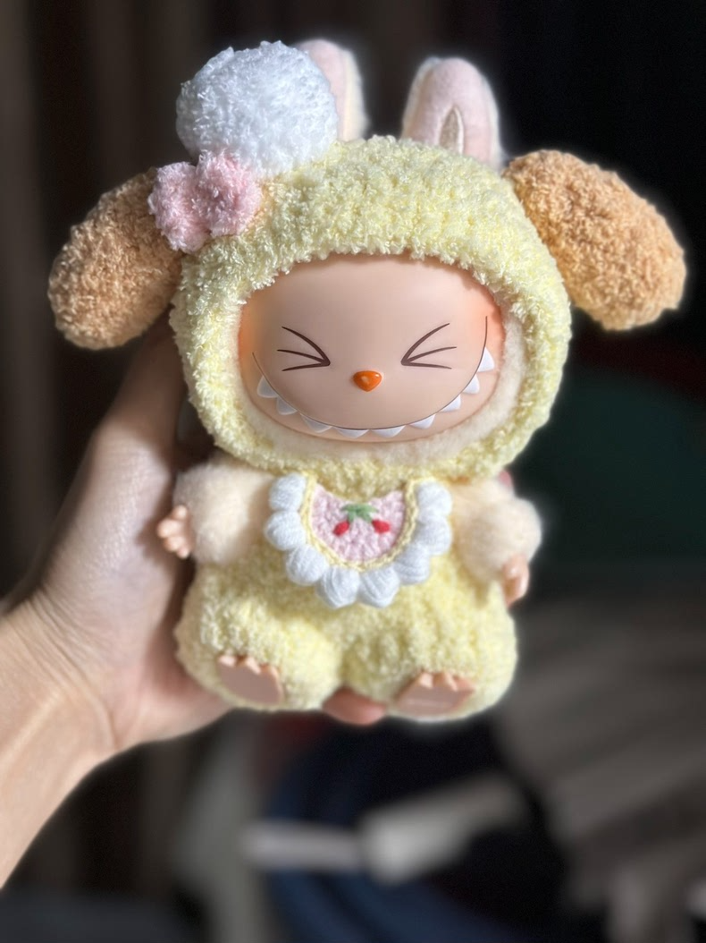 Charming Labubu Bunny Outfit – Cozy Pastel Yellow & Pink Collectible Doll by POPMART Sit Party Series - Image 1
