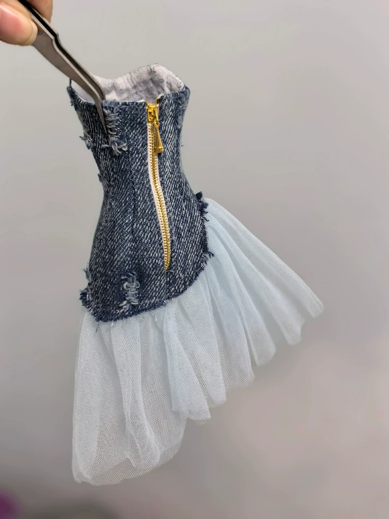 Edgy Chic BJD Denim Set: Sheer & Star Accents | 1/6 Doll Couture - Image 5