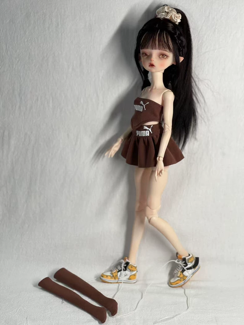 Stylish Puma Logo BJD 1/6 Doll Outfit – Premium Crop Top & Skirt for Barbie & More - Image 1