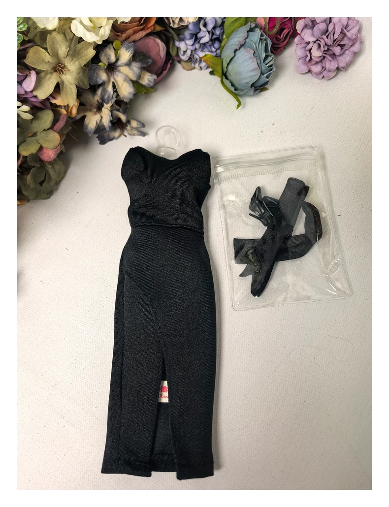 Chic Black Barbie Doll Fashion Set – Elegant Dress, Gloves & Shoes for Collectors - Image 9