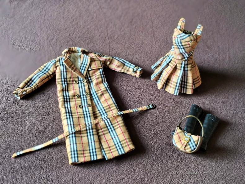 Elegant 1/6 BJD Plaid Outfit: Premium Coat, Dress & Accessories Set - Image 3