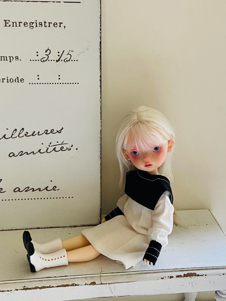 BLYTHE Doll Outfit: Japanese Minimalist Black & White Dress w/ Detachable Collar for OB22 OB24 Licca Azone - Image 4