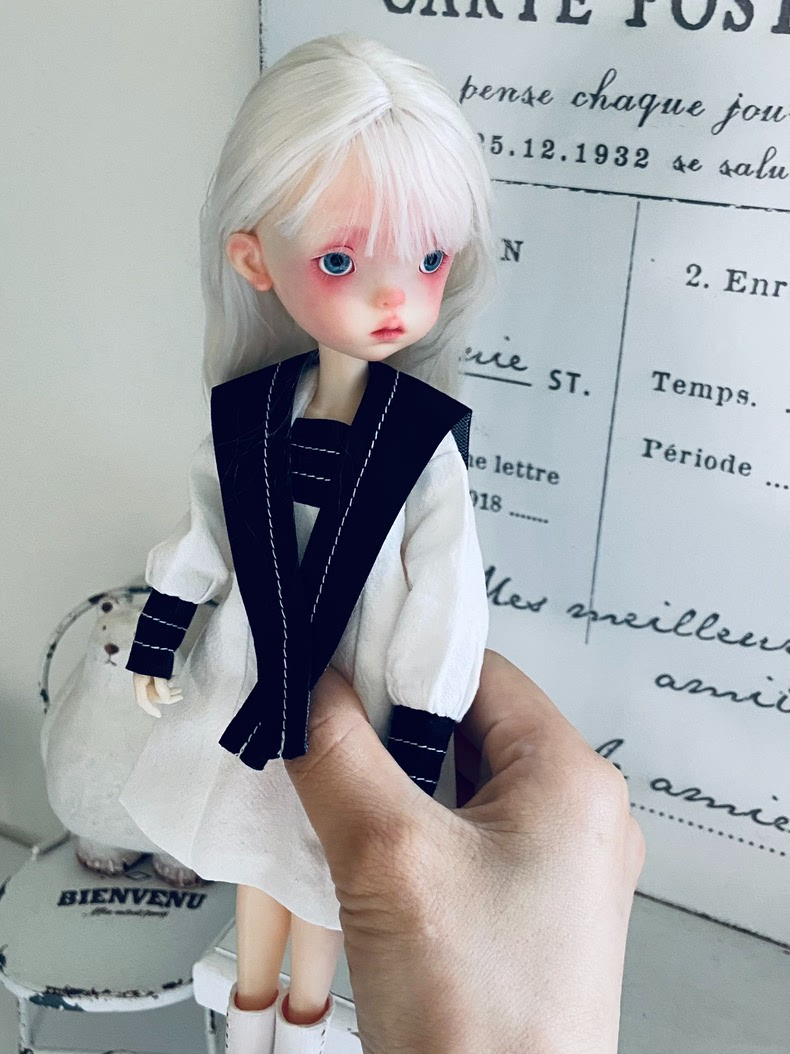 BLYTHE Doll Outfit: Japanese Minimalist Black & White Dress w/ Detachable Collar for OB22 OB24 Licca Azone - Image 5