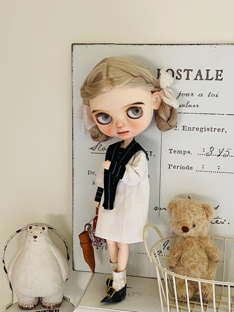 BLYTHE Doll Outfit: Japanese Minimalist Black & White Dress w/ Detachable Collar for OB22 OB24 Licca Azone - Image 7