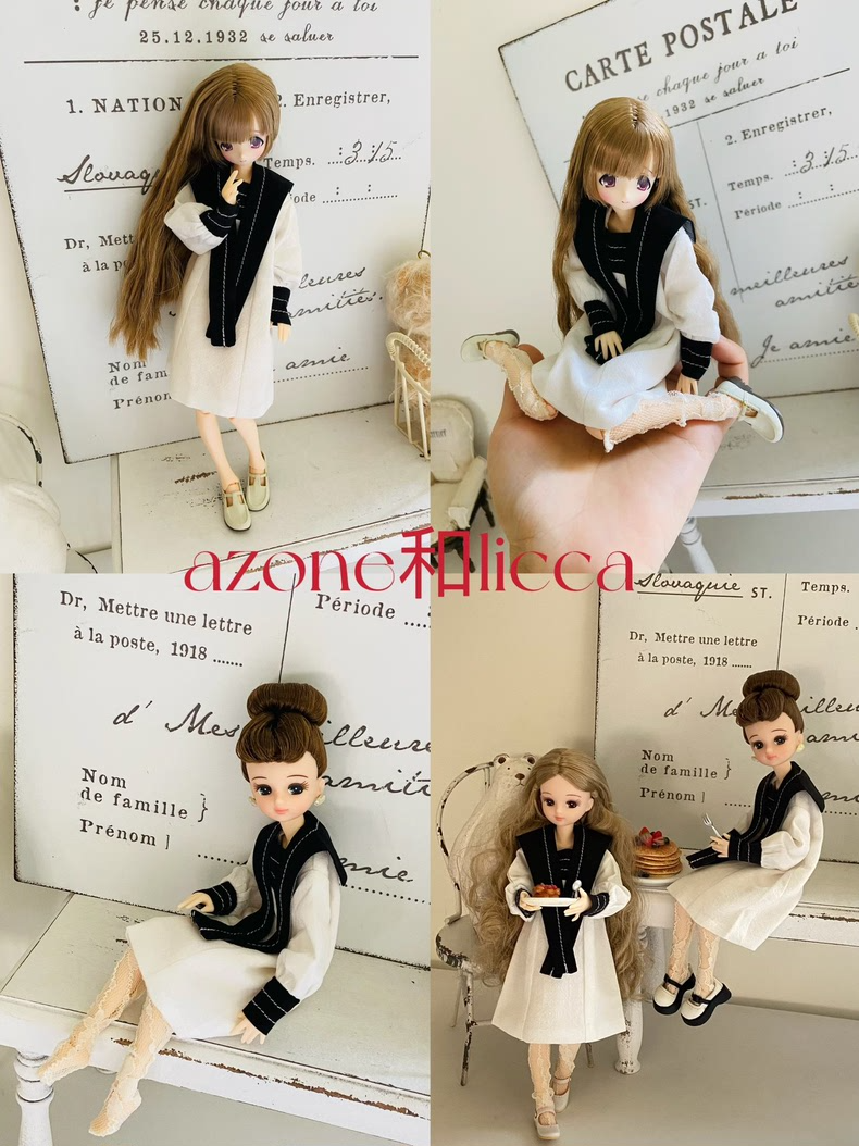 BLYTHE Doll Outfit: Japanese Minimalist Black & White Dress w/ Detachable Collar for OB22 OB24 Licca Azone - Image 8
