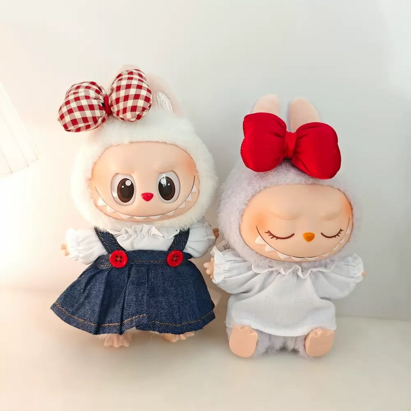 Charming Labubu Doll Outfit: Stylish White Blouse & Denim Skirt with Adorable Headwear - Image 4