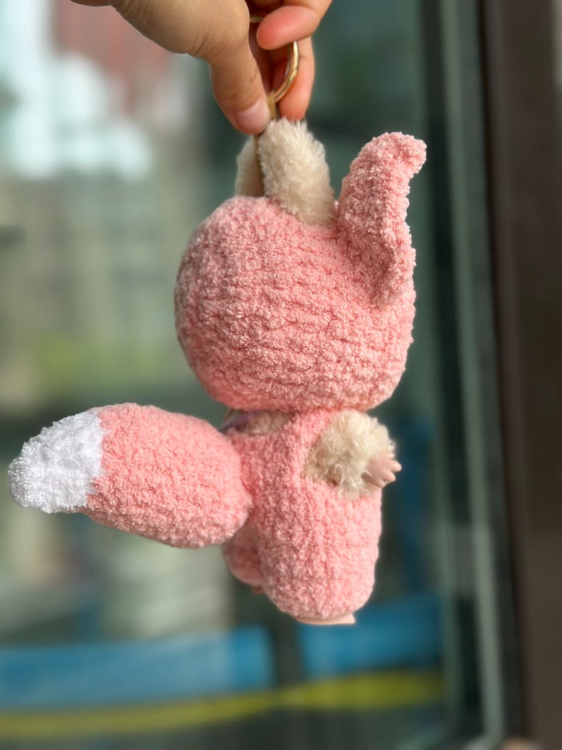 Charming Pastel Pink Labubu Doll Outfit – Plush Hat, Overalls & Bag for POPMART Collectibles - Image 2