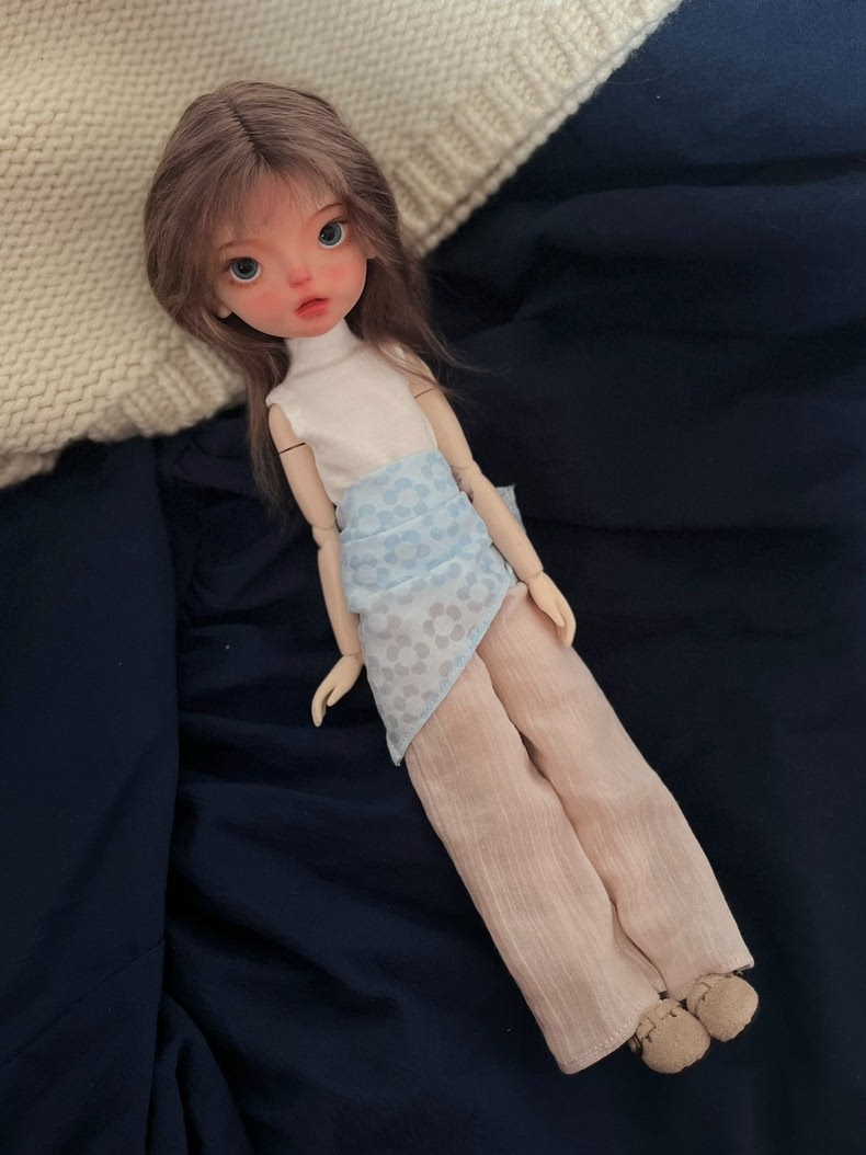 Soft Cotton BJD Outfit for OB22 OB24 Dolls - Pastel Top & Ribbed Pants Set - Image 1