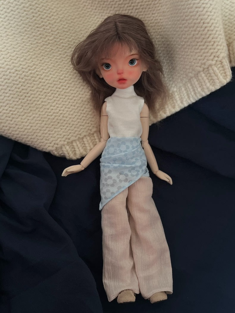 Soft Cotton BJD Outfit for OB22 OB24 Dolls - Pastel Top & Ribbed Pants Set - Image 2