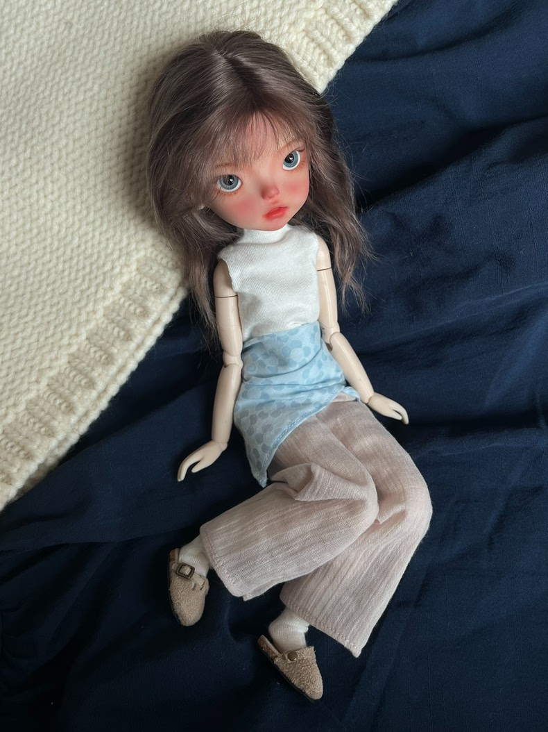 Soft Cotton BJD Outfit for OB22 OB24 Dolls - Pastel Top & Ribbed Pants Set - Image 3