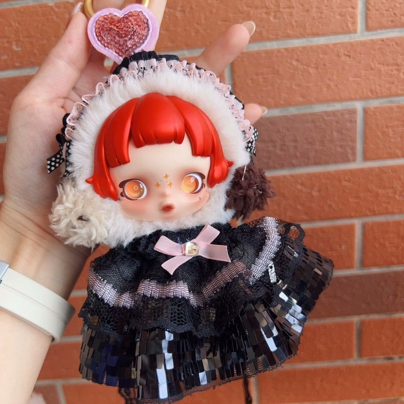 Luxe SkullPanda Doll Outfit: Gothic-Cute Lace & Faux Fur Collector’s Dream - Image 1