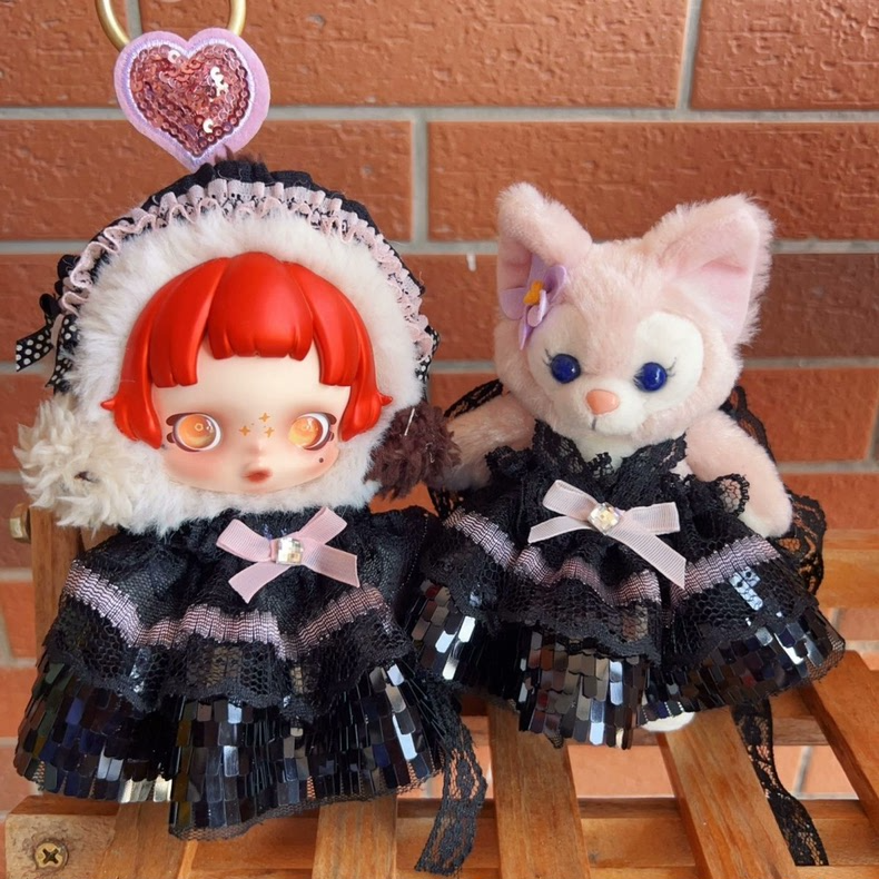 Luxe SkullPanda Doll Outfit: Gothic-Cute Lace & Faux Fur Collector’s Dream - Image 5