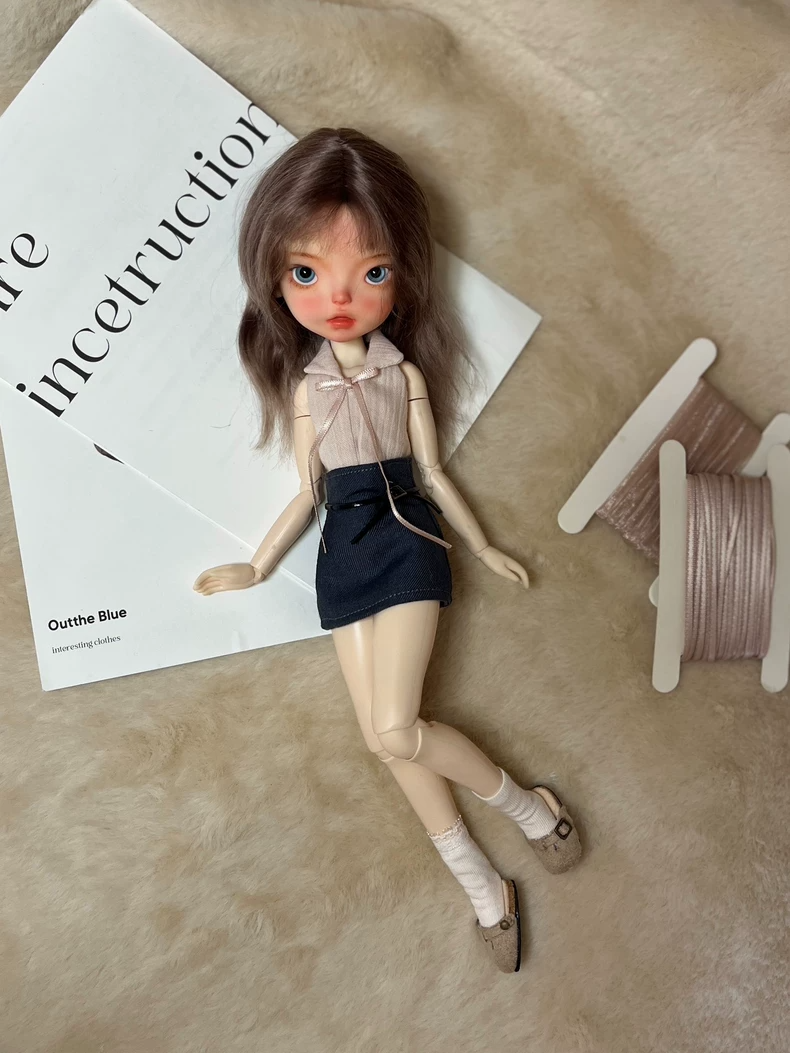 Handmade Blythe Secretary Outfit: Backless Top & Denim Skirt Set for OB22 OB24 Dolls - Image 5