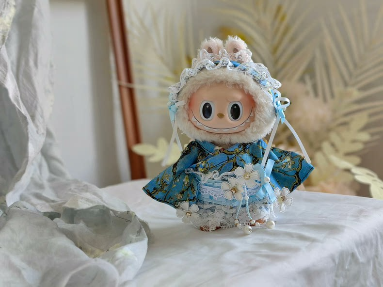 Van Gogh Almond Blossom Kimono Labubu Doll – Elegant Japanese Art Collectible - Image 1