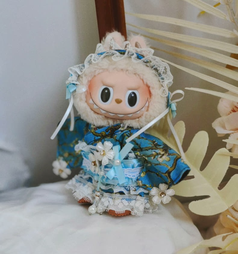 Van Gogh Almond Blossom Kimono Labubu Doll – Elegant Japanese Art Collectible - Image 2
