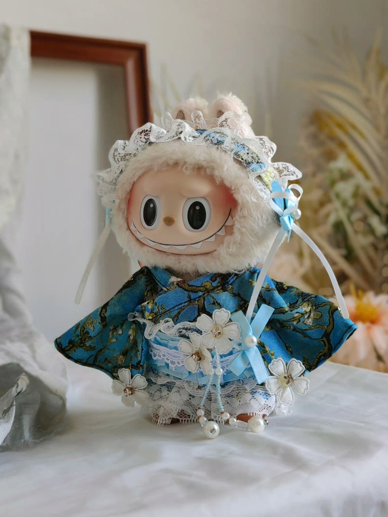 Van Gogh Almond Blossom Kimono Labubu Doll – Elegant Japanese Art Collectible - Image 3