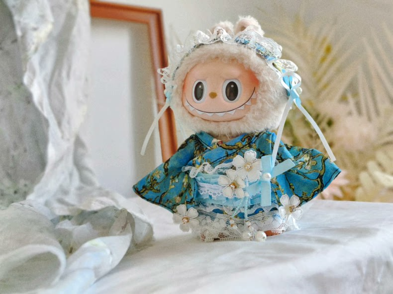 Van Gogh Almond Blossom Kimono Labubu Doll – Elegant Japanese Art Collectible - Image 4