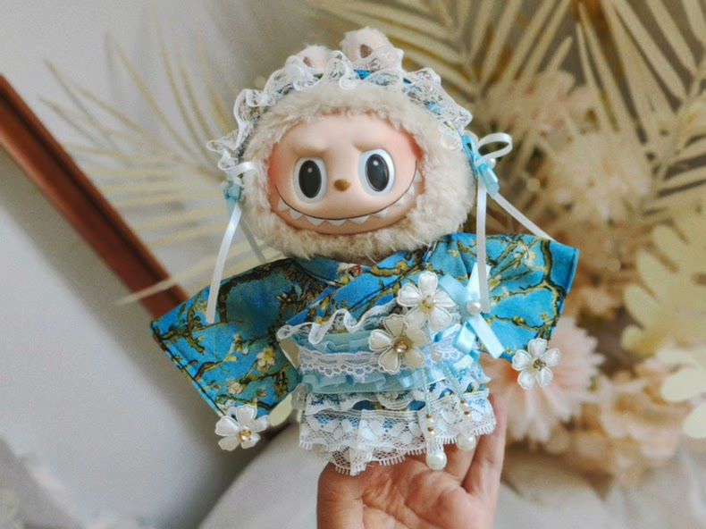 Van Gogh Almond Blossom Kimono Labubu Doll – Elegant Japanese Art Collectible - Image 5